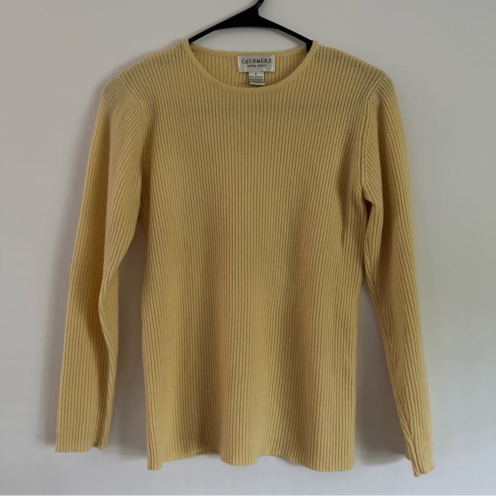 Sutton Studio Cashmere Ribbed Pullover Sweater Womens S Yellow Cozy